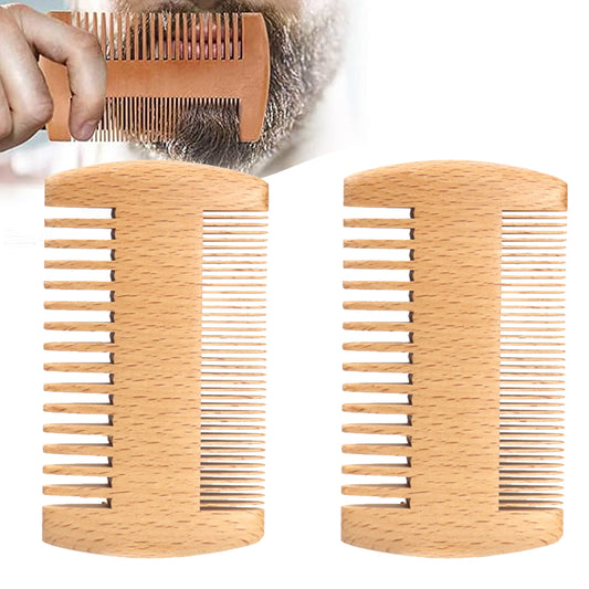 2PCS Double Sided Wooden Beard Comb for Beard Hair Portable Men Mustache Comb for Home Travel