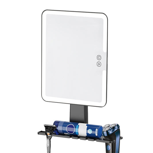 Bathroom Anti Fog Mirror with Lights Built In Shelf No Drilling Installation for Shower Room