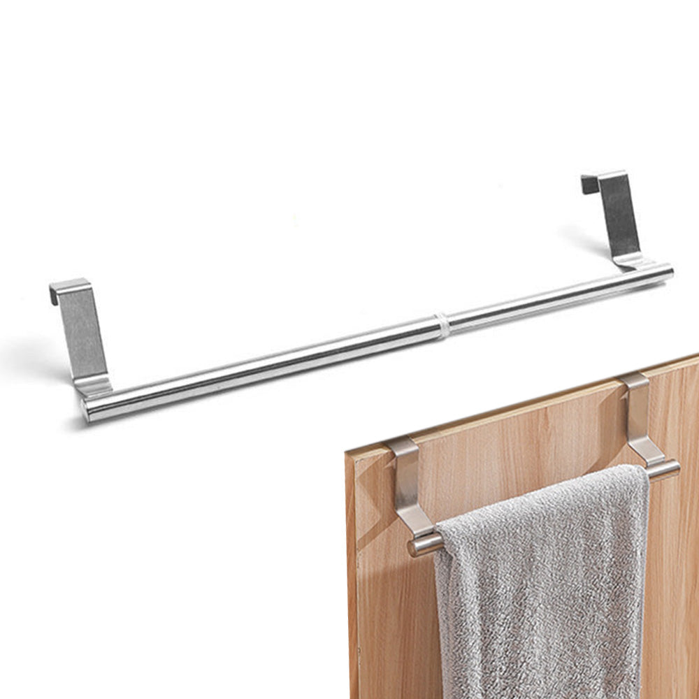 Stainless Steel Cabinet Door Towel Holder Adjustable No Drill Towel Bar for Kitchen Bathroom-Silver