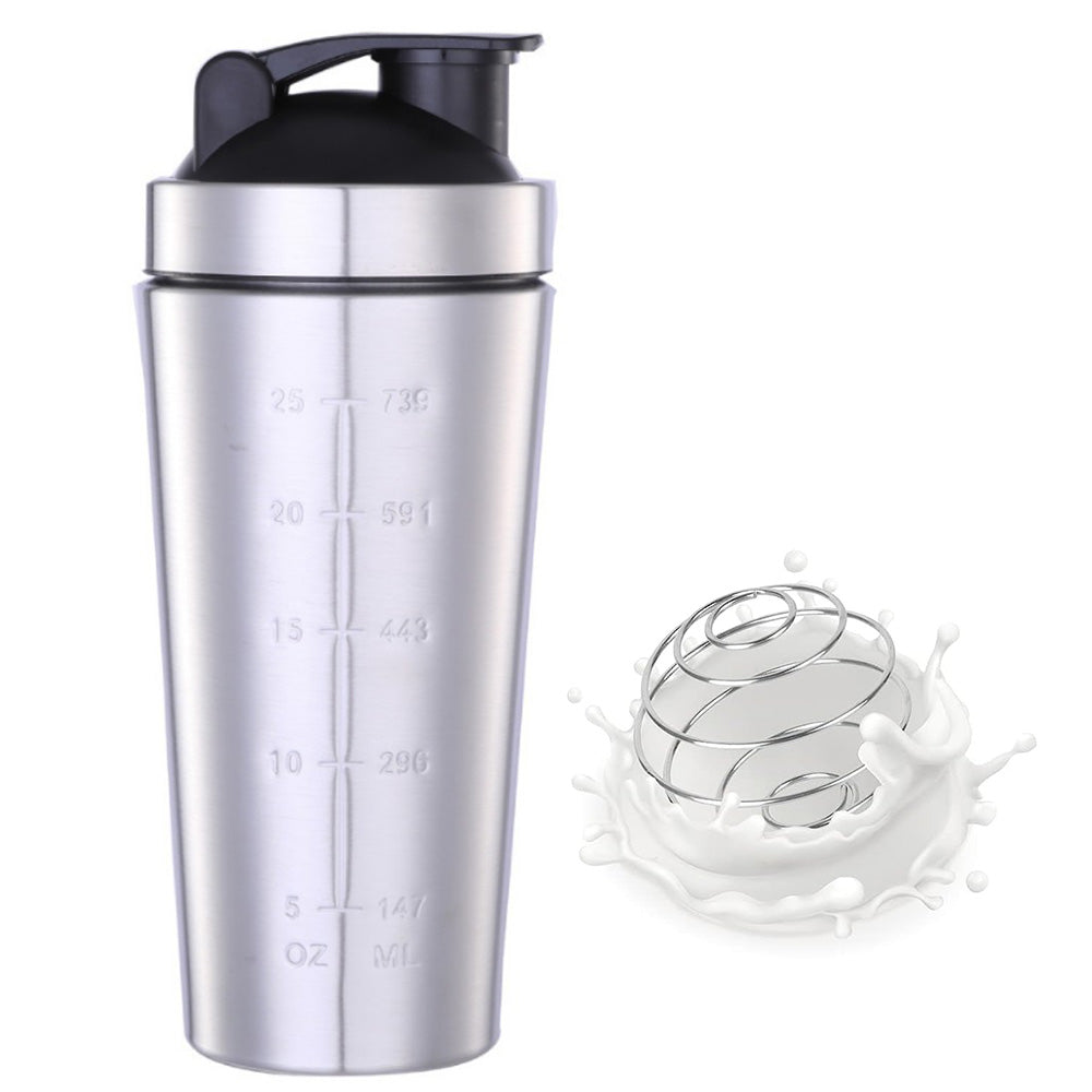 750ml Stainless Steel Protein Shaker Bottle with Mixing Ball
