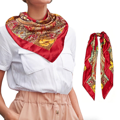 90cm Square Head Scarf Printed Satin Hair Scarf Bandanas for Women