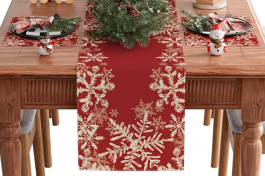 Linen Christmas Table Runner Long Farmhouse Holiday Home Kitchen Table Decorations