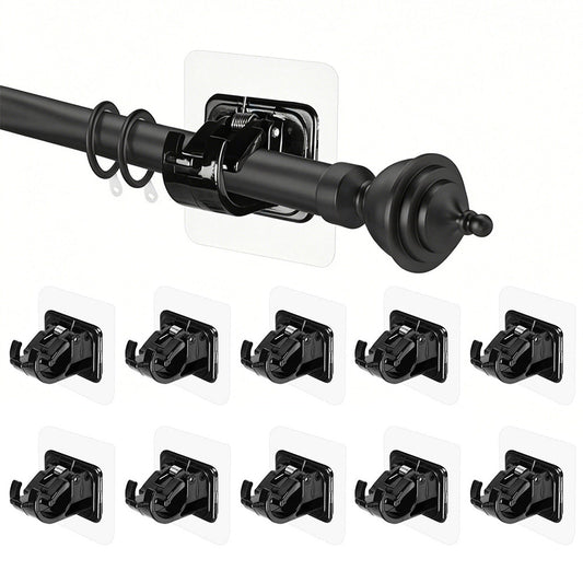 10 Pcs No Drill Curtain Rod Holder Self Adhesive Hook for Smooth Surface