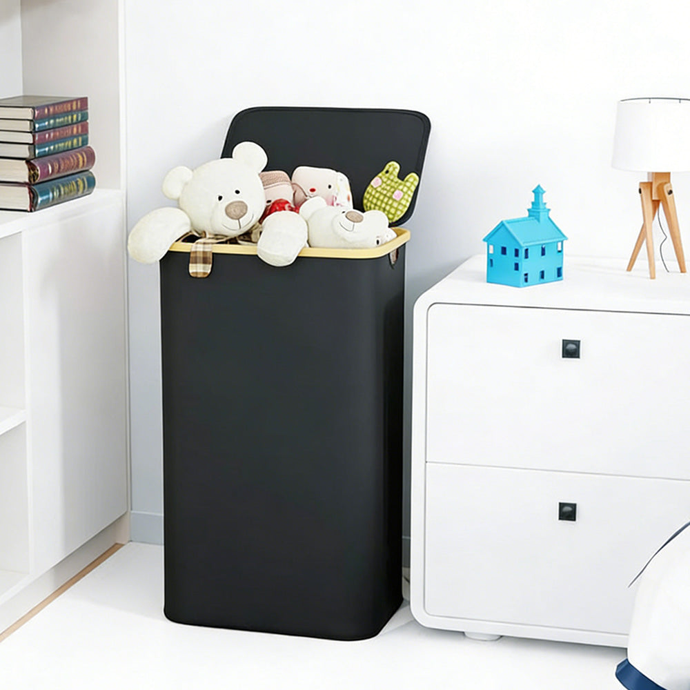 100L Laundry Basket with Lid Clothes Hampers for Laundry with Bamboo Handles Removable Bag