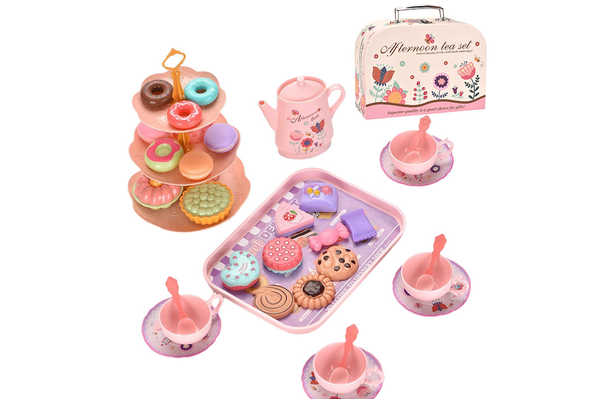Pretend Play Tea Party Set with Dessert and Carrying Case for Role Play