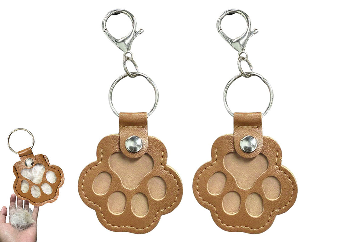 2PCS Pet Paw Shaped Key Chain Pet Fur Storage Key Chain Pet Memorial Gift Key Ring