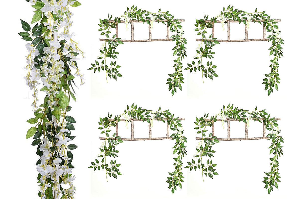 4Pcs Artificial Silk Wisteria Vine Hanging Garland 1.8 m for Home and Garden Decoration