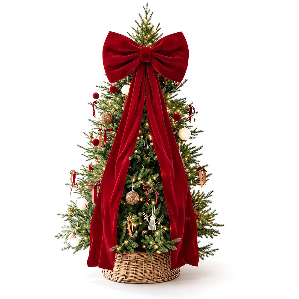 40x230cm Oversized Velvet Christmas Tree Bow with Long Streamers