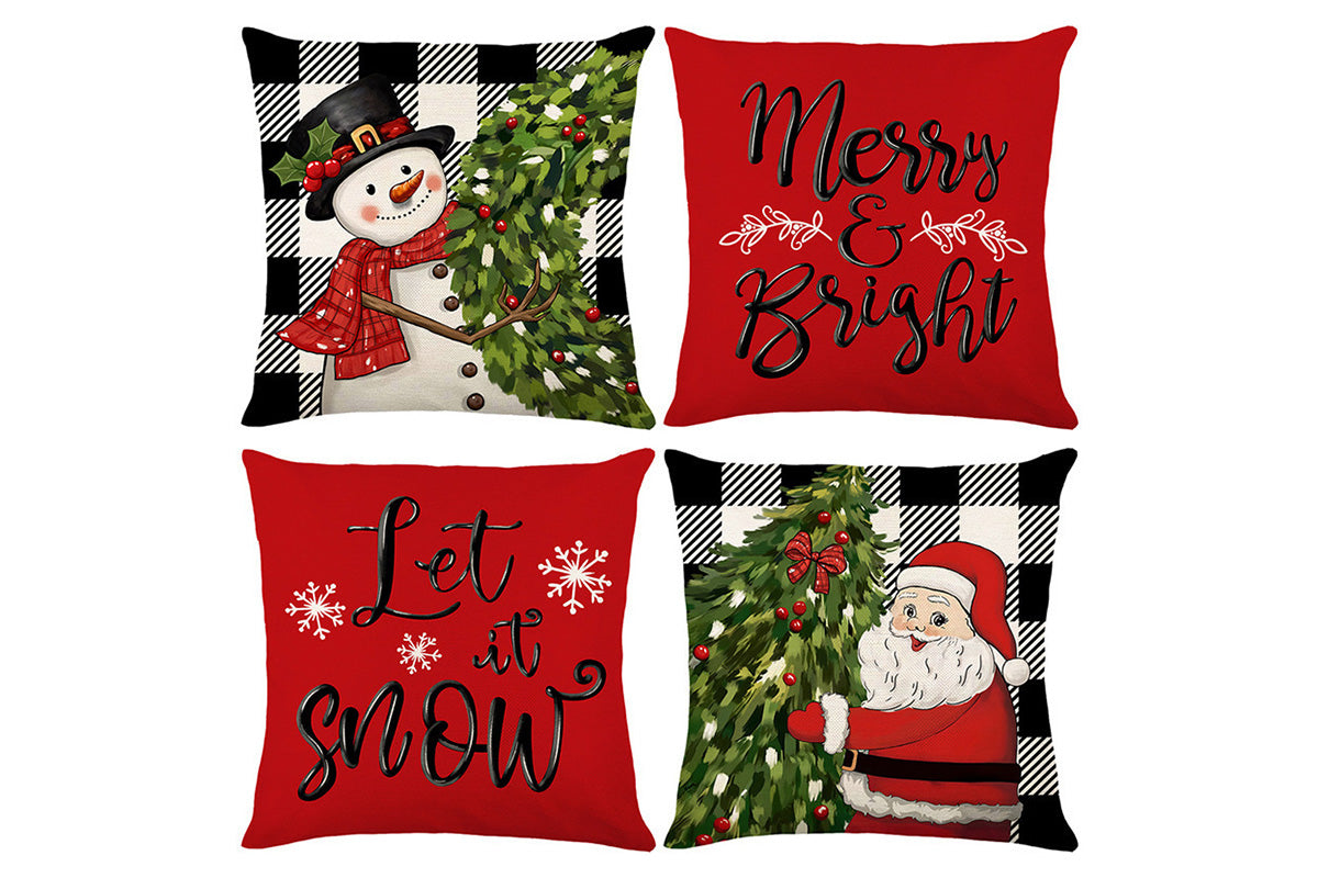 Set of 4 Christmas Pillow Covers Decorative Throw Pillow Covers for Sofa