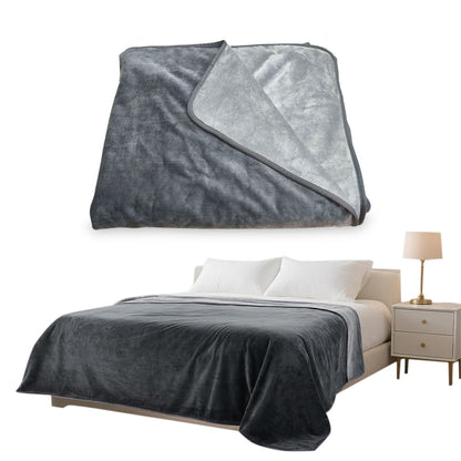 Water-Resistant Reversible Flannel Blanket Machine-Washable for Bed Sofa Camping-Grey
