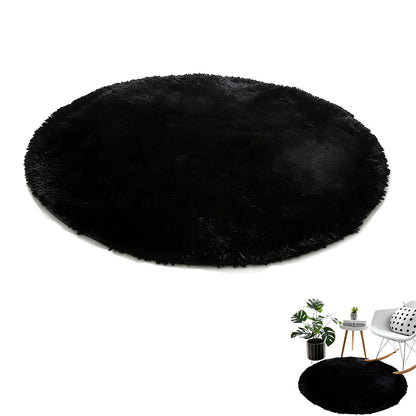 Round Plush Area Rug Soft Fluffy Non Slip Carpet for Living Room Bedroom-Black