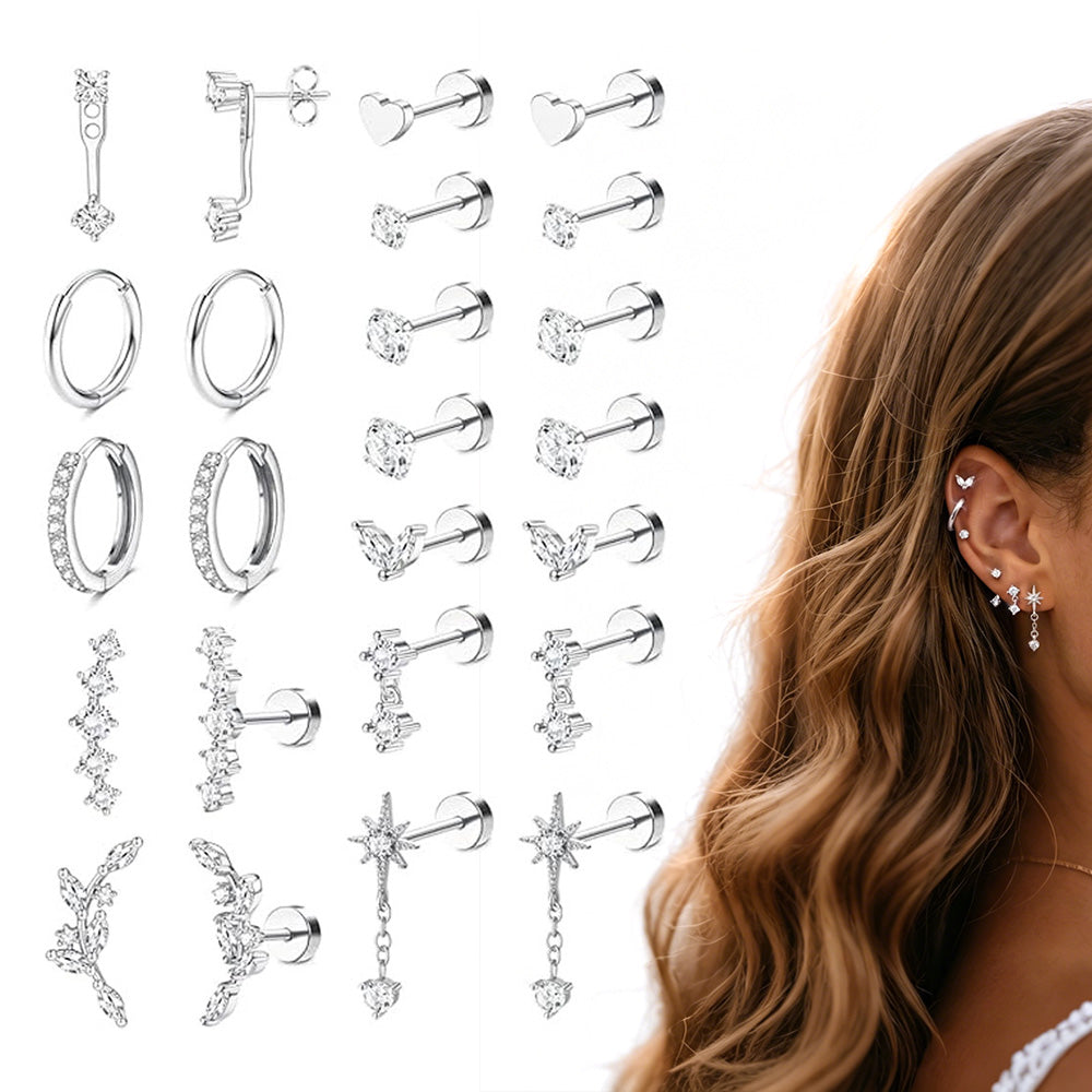 12 Pairs Women Earrings Studs and Hoops Set Fashion Cartilage Stackable Jewelry