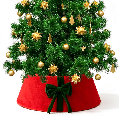 Christmas Tree Collar with Bow Holiday Tree Decor for Tree Stand and Wire Cover-Red