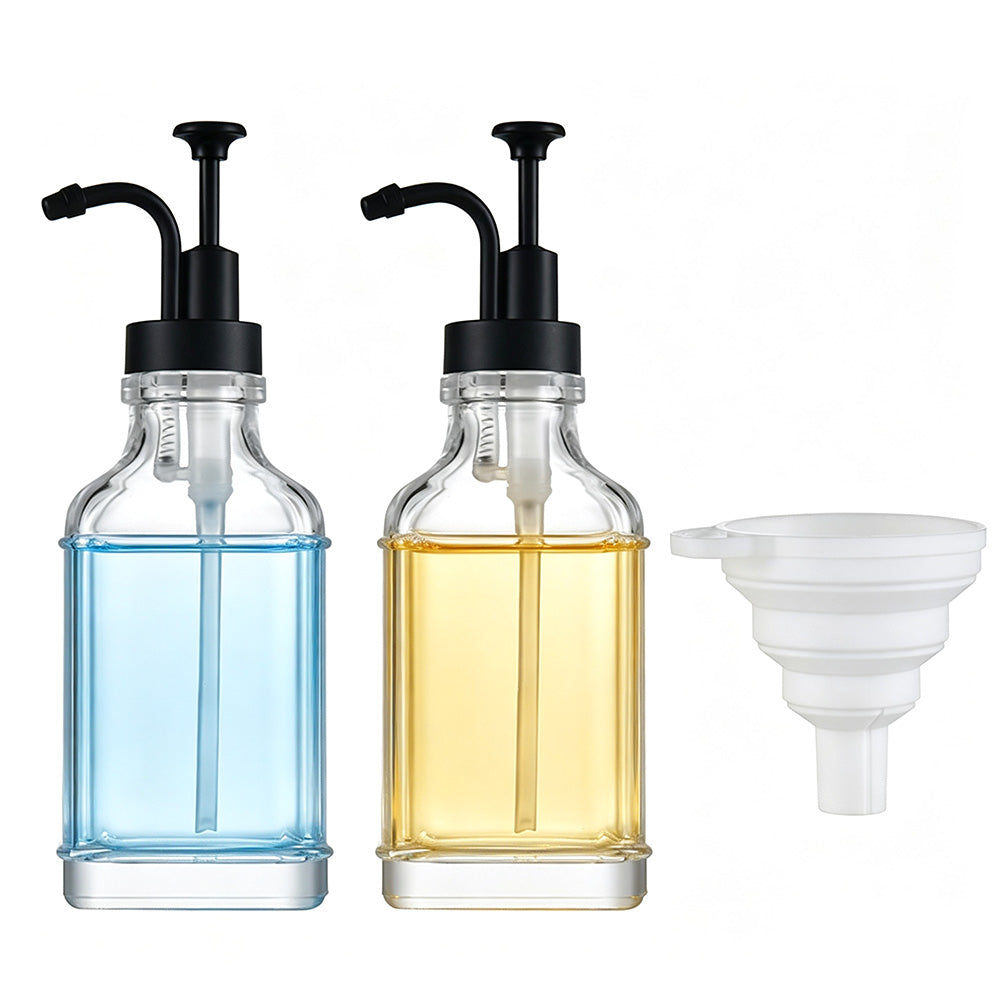 2 Pack 500ml Square Glass Syrup Soap Dispenser Bottles with Funnel