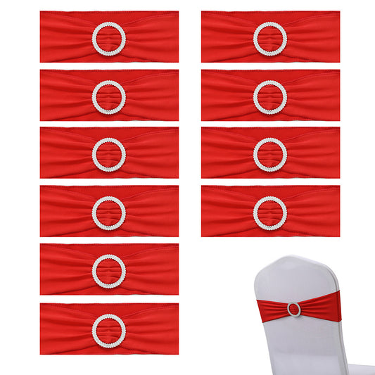 10Pcs Elastic Chair Sashes Bows with Buckle Spandex Chair Bands for Weddings Parties Meetings