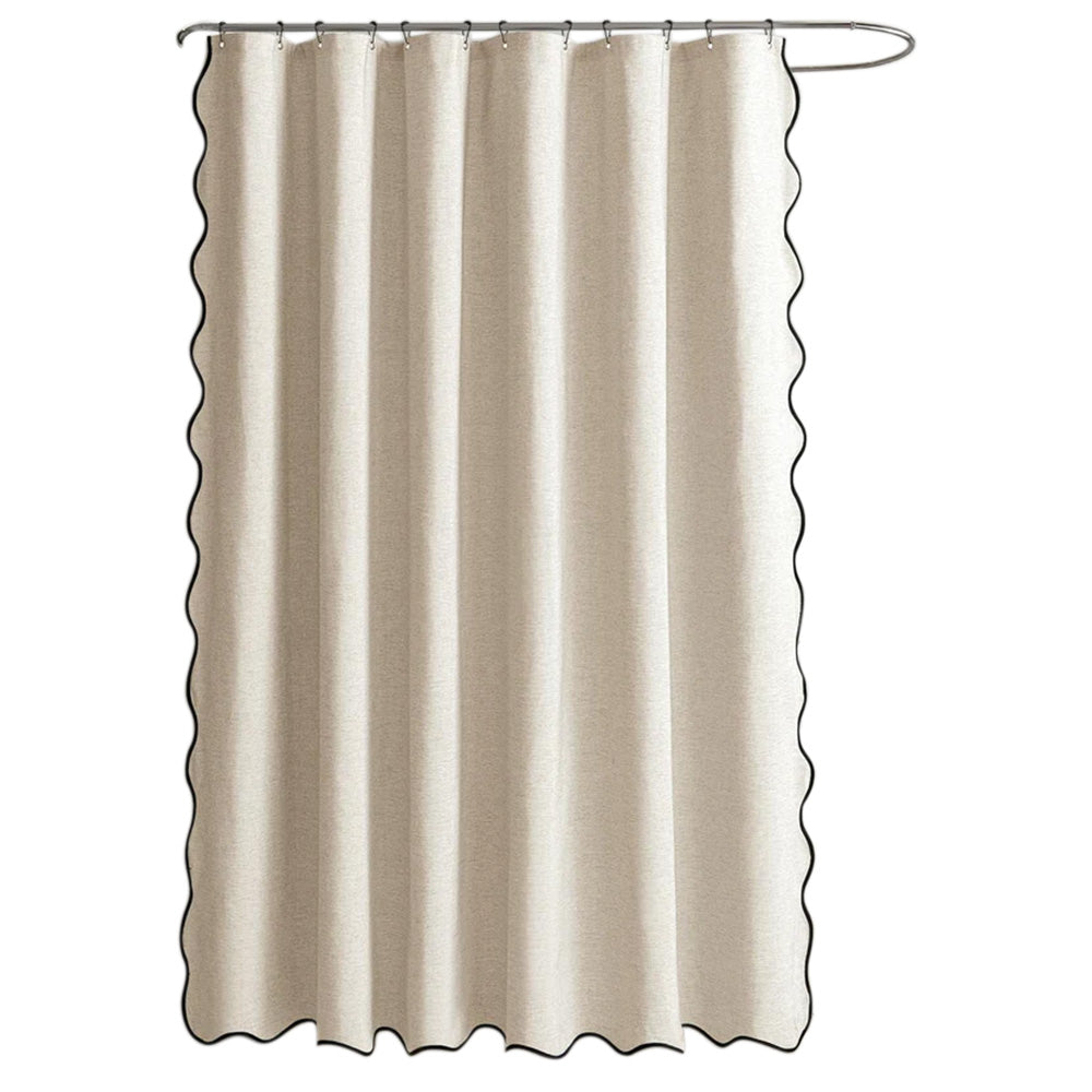 Waterproof Shower Curtain Thick Boho Wavy Edge With Rustproof Hooks