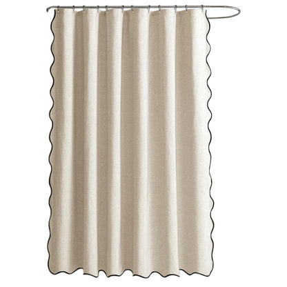 Waterproof Shower Curtain Thick Boho Wavy Edge With Rustproof Hooks