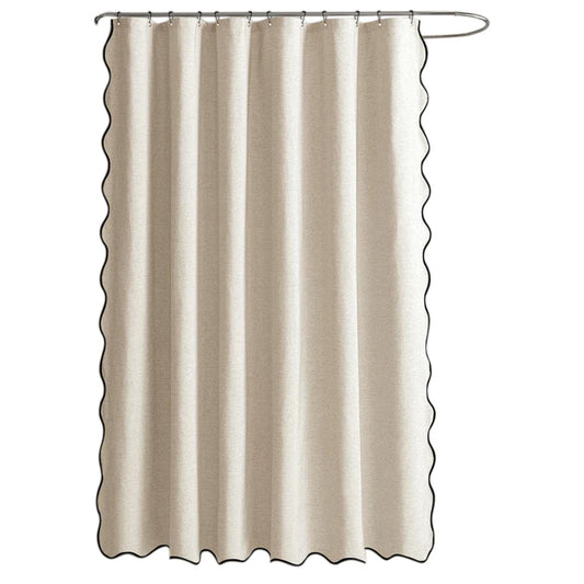 Waterproof Shower Curtain Thick Boho Wavy Edge With Rustproof Hooks