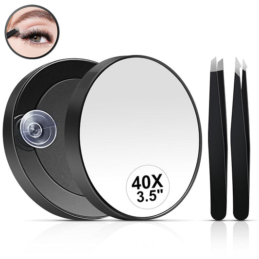 Magnifying Mirror Round Suction Cup Magnifier with Tweezers