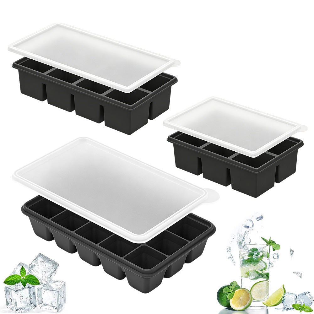 3 Pack Silicone Ice Cube Trays with Lids Large Ice Mold for Freezer