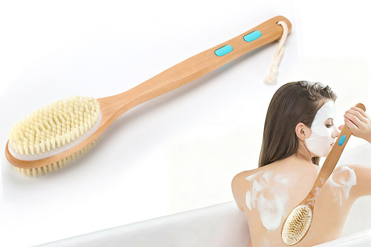 Dry Brushing Body Brush Back Scrubber for Shower Exfoliating Bath Bristle Brush