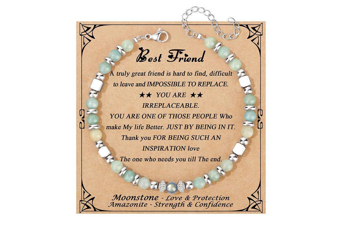 Gift for Women Moonstone Bracelet Amazonite Jasper Stainless Steel Bracelet