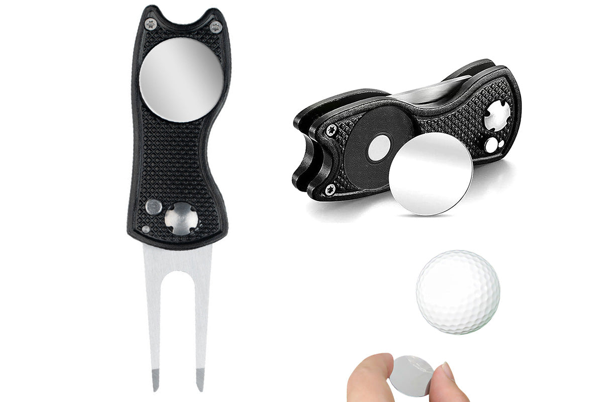 2PCS Golf Divot Repair Tool Putt Alignment Ball Marker Pop-up Fork Tine