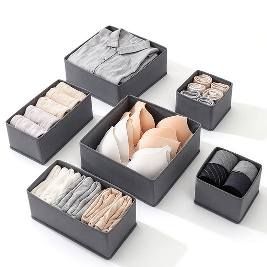6 Piece Foldable Nonwoven Drawer Organizer Bins in 3 Sizes with Zippers