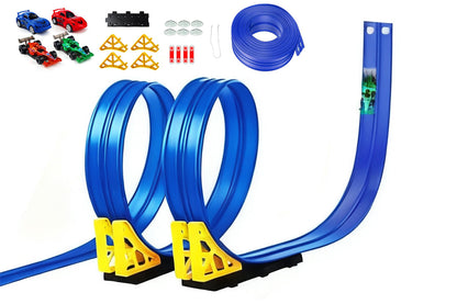 Flexible Race Track Toy Set DIY Bendable Ramp with Suction Cups Roll-Up Car Track 4m