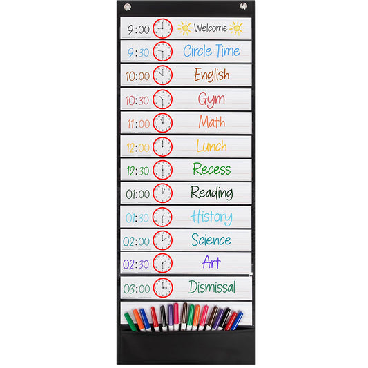 90x33cm Wall Time Management Card Organizer with 14 Dry Erase Cards