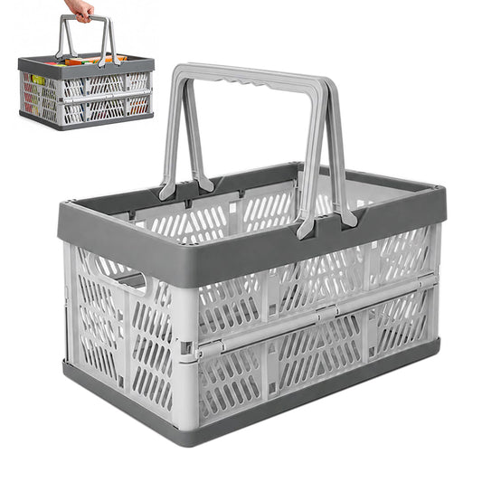 Portable Foldable Storage Basket for Camping Shopping and Home-Grey