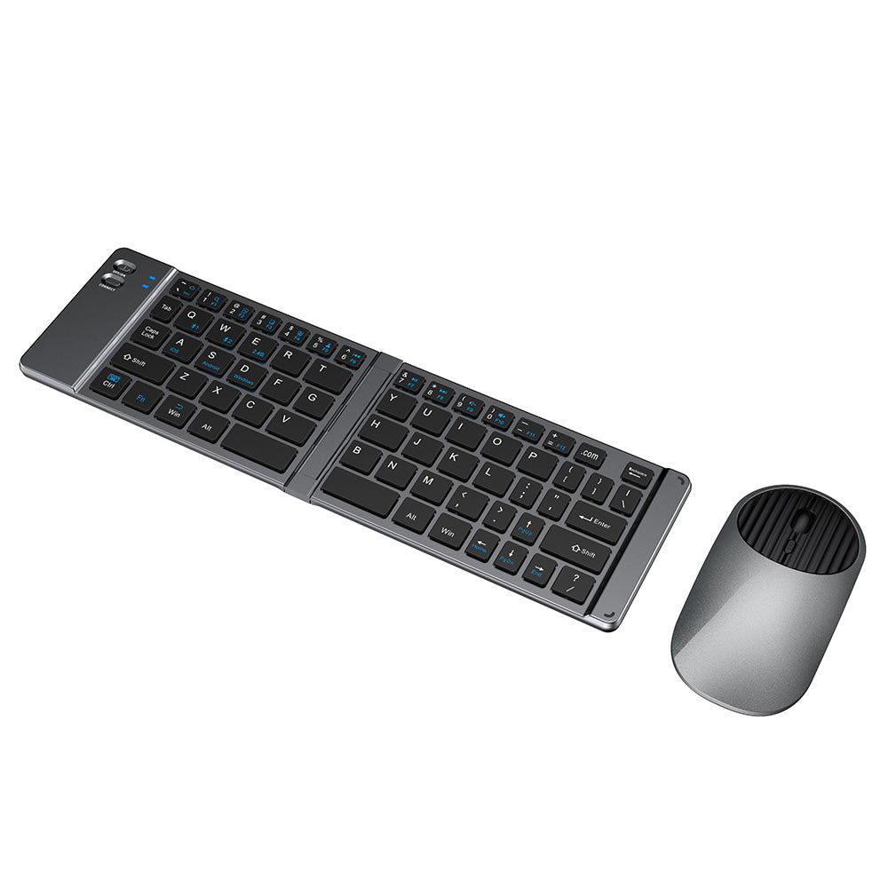 Foldable Wireless Keyboard Mouse Set Tri-Mode Bluetooth 2.4G Rechargeable