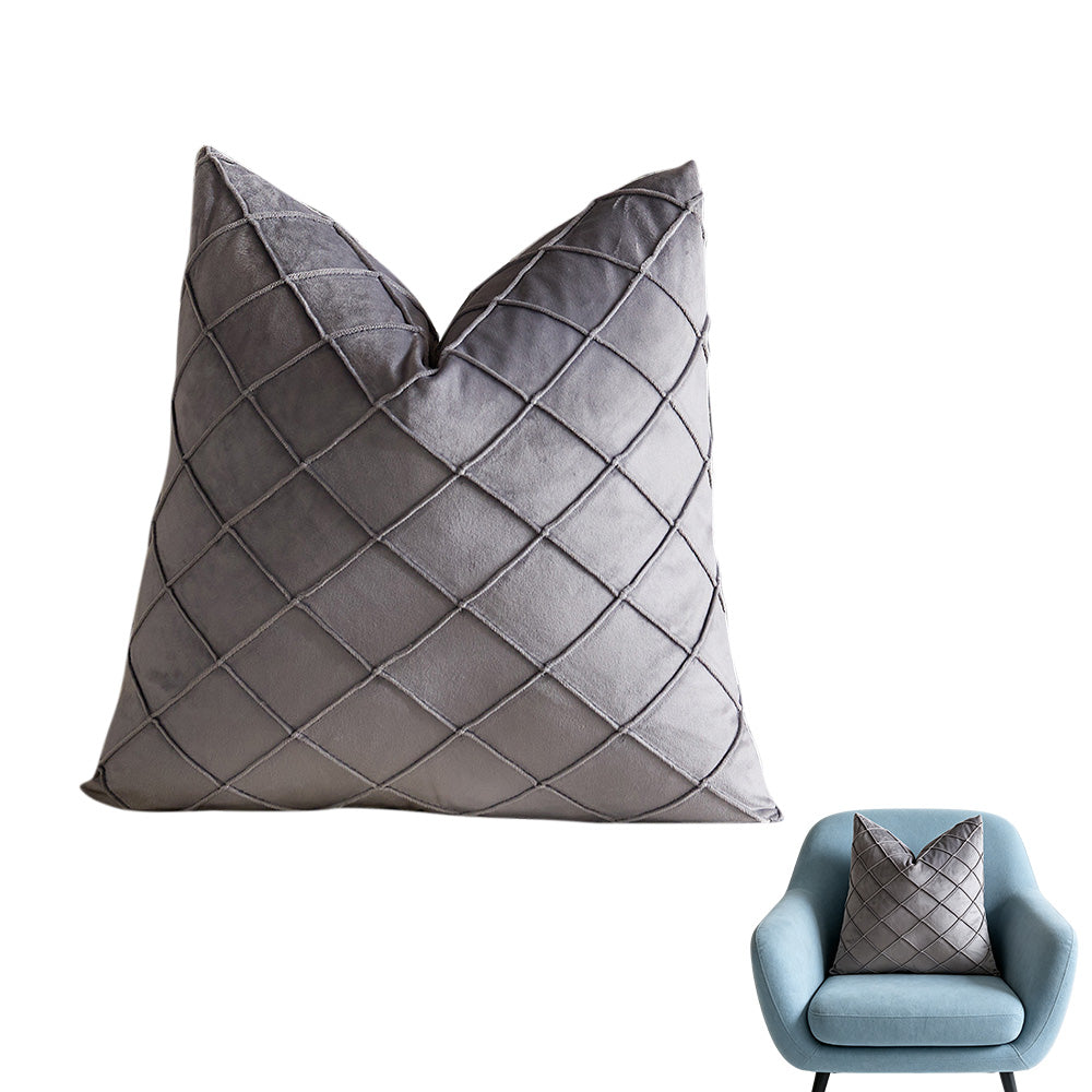 Velvet Rhombus Pleated Cushion Cover for Sofa Bedroom and Window Seat-Grey
