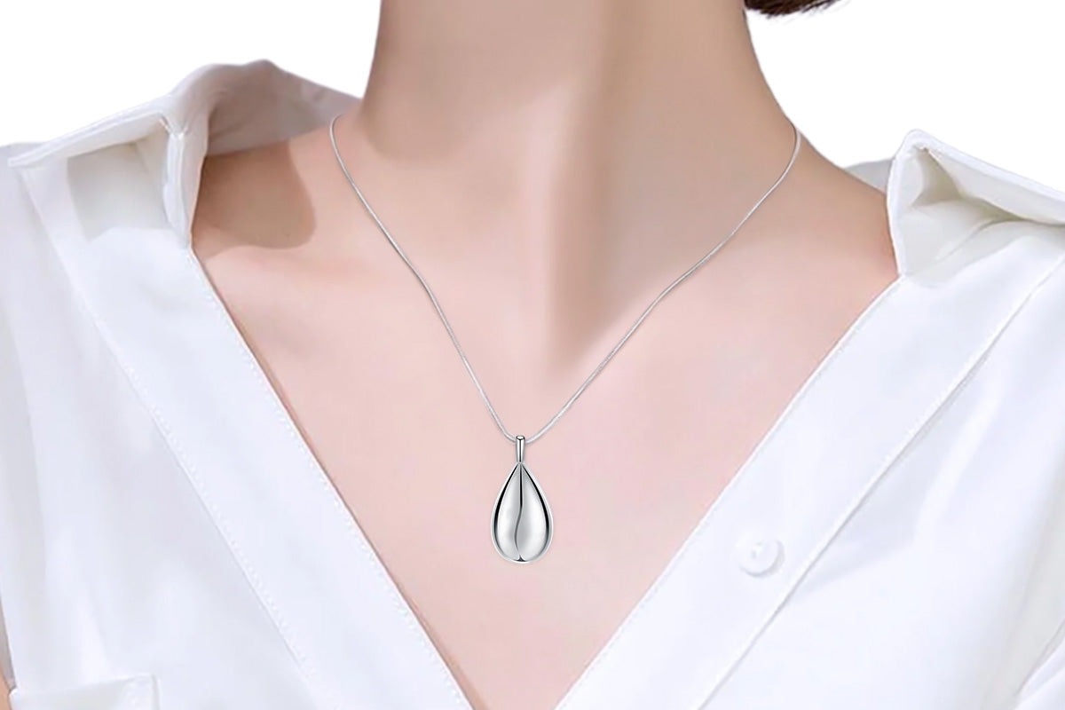 Stainless Steel Teardrop Cremation Pendant Water Drop Tear Shaped Keepsake Necklace