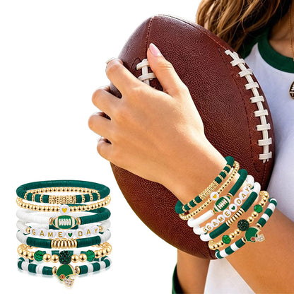 7 Piece Elastic Clay Bead Football Bracelet Stack Set