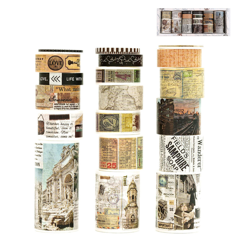 18 Rolls Vintage Washi Tape Set Writable Tapes for Scrapbooking Junk Journal supplies