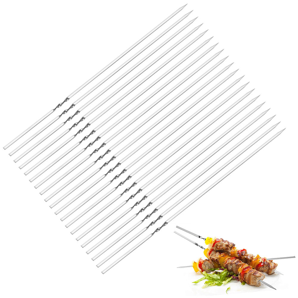 20 Pack 304 Stainless Steel BBQ Skewers Flat or Round Easy Clean