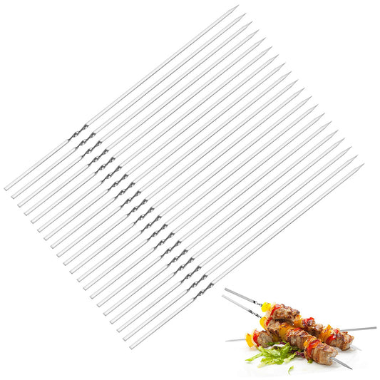 20 Pack 304 Stainless Steel BBQ Skewers Flat or Round Easy Clean