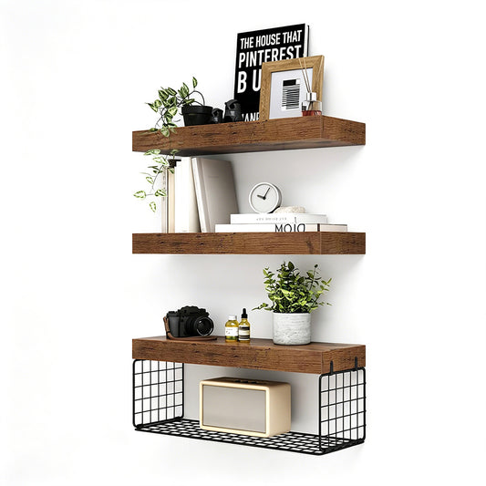 3 Tier Bathroom Shelf Wall Mounted Floating Shelf with Storage Basket