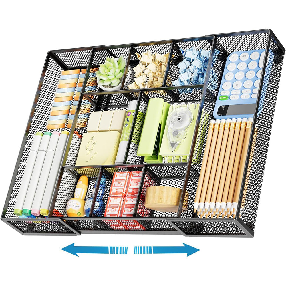 Expandable Desktop Drawer Organizer Basket with Adjustable Dividers for Home Office