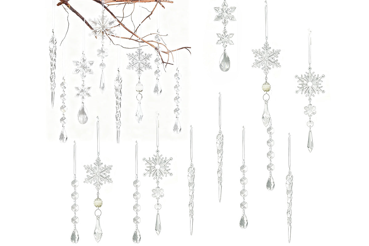 18Pcs Hanging Acrylic Christmas Snowflake Icicle Drop Ornaments for Xmas Tree