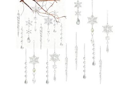 18Pcs Hanging Acrylic Christmas Snowflake Icicle Drop Ornaments for Xmas Tree