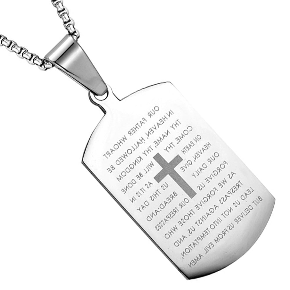 Stainless Steel Bible Cross Military Tag Pendant Necklace