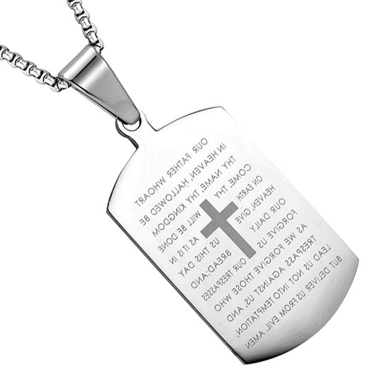 Stainless Steel Bible Cross Military Tag Pendant Necklace