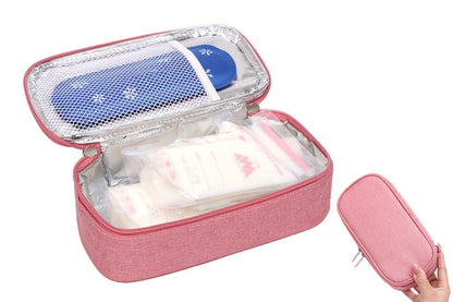 Insulated Insulin Cooling Bag Multi-Layer Medical Cooler for Diabetes Travel -Pink