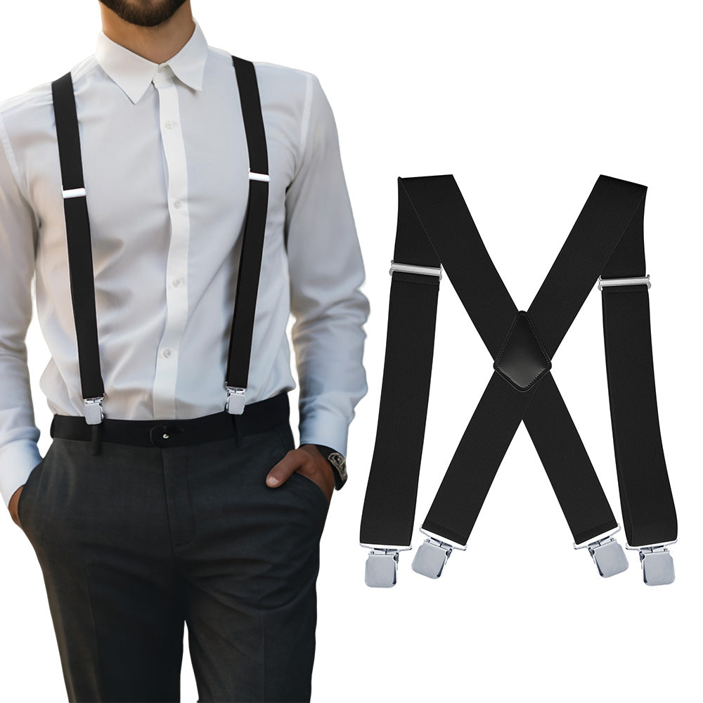 Mens X Back Elastic Suspenders with 4 Metal Clips Adjustable to 120cm