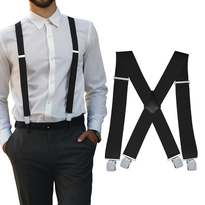 Mens X Back Elastic Suspenders with 4 Metal Clips Adjustable to 120cm