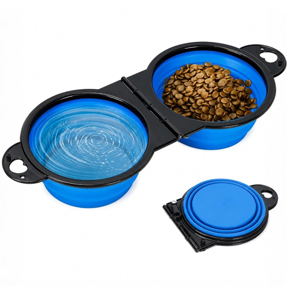 Portable Foldable Dual Pet Bowls for Cats Dogs Outdoor Home Use