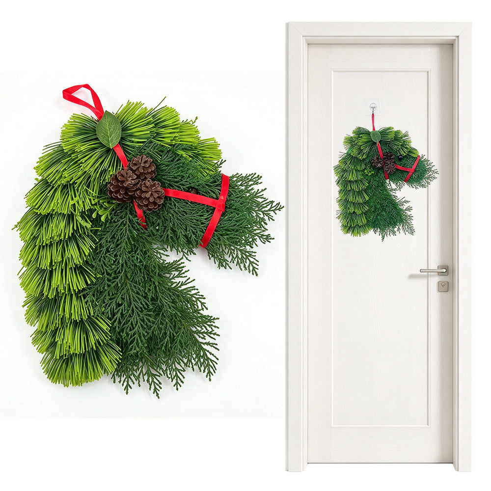Artificial Horse Head Shaped Christmas Wreath for Door and Wall Decor
