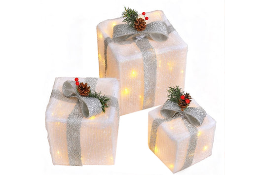 3PCS Christmas Lighted Gift Boxes With 8 Modes For Holiday Indoor Outdoor Decorations